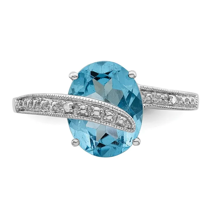 Goldia Sterling Silver Rhodiumplated Polished Swiss Blue Topaz Dia Accent Ring Rings