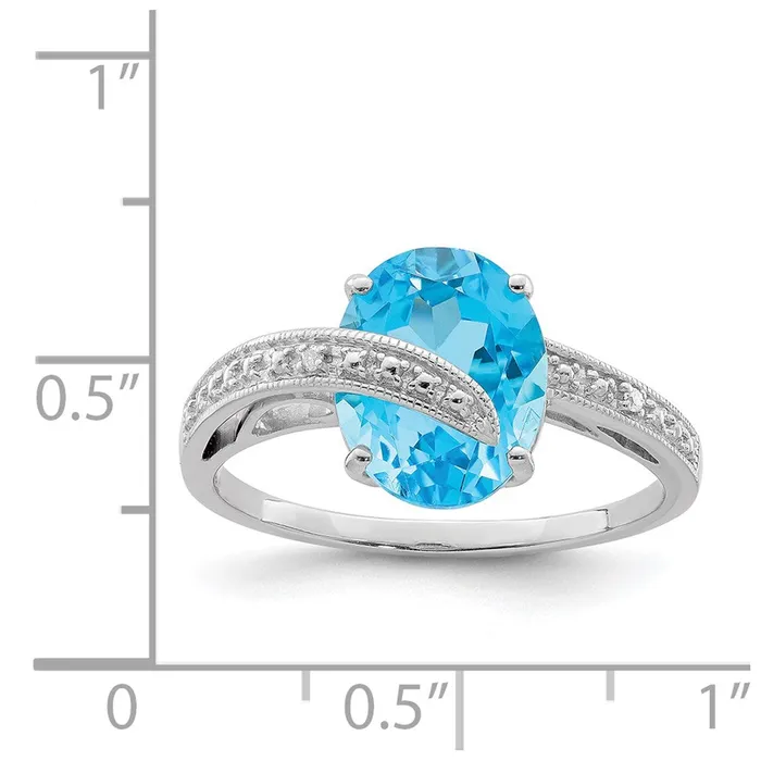 Goldia Sterling Silver Rhodiumplated Polished Swiss Blue Topaz Dia Accent Ring Rings
