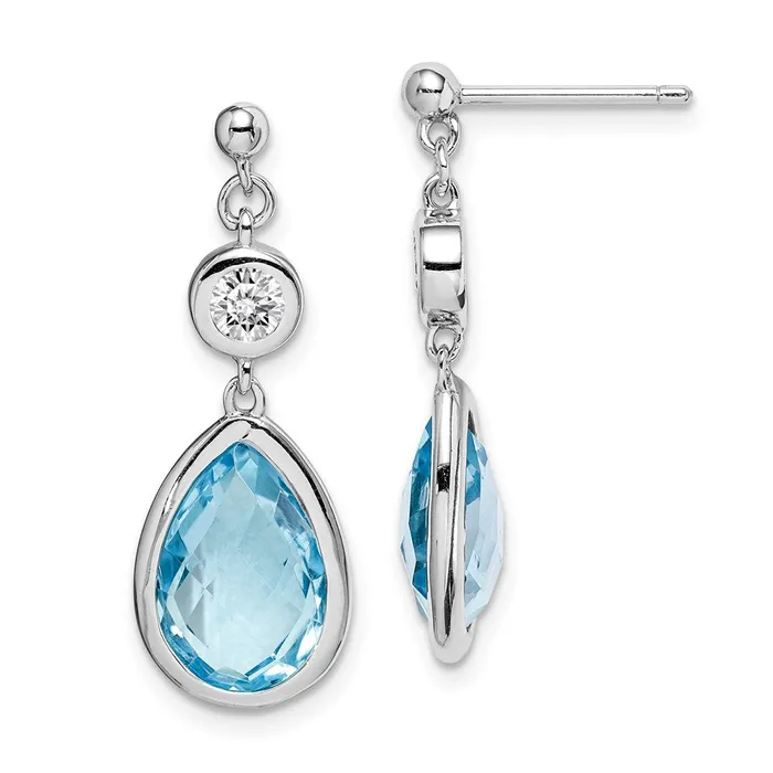 Goldia Sterling Silver Rhodiumplated White and Blue Topaz Post Dangle Earrings Earrings