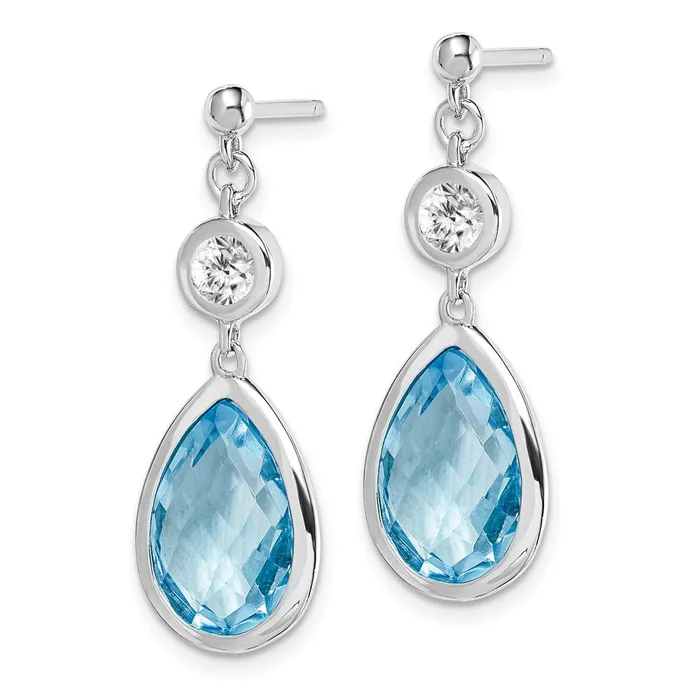 Goldia Sterling Silver Rhodiumplated White and Blue Topaz Post Dangle Earrings Earrings