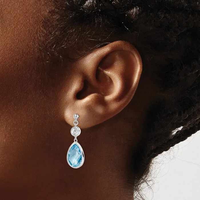 Goldia Sterling Silver Rhodiumplated White and Blue Topaz Post Dangle Earrings Earrings