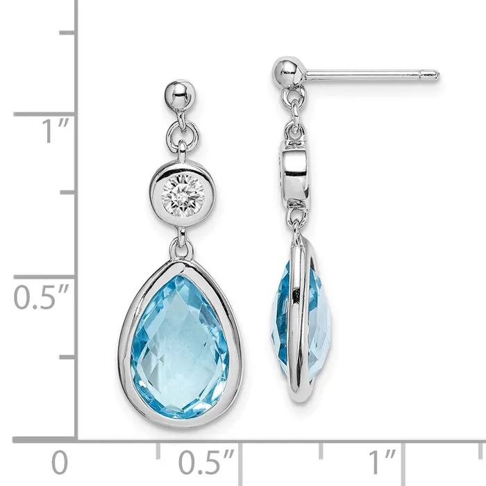 Goldia Sterling Silver Rhodiumplated White and Blue Topaz Post Dangle Earrings Earrings