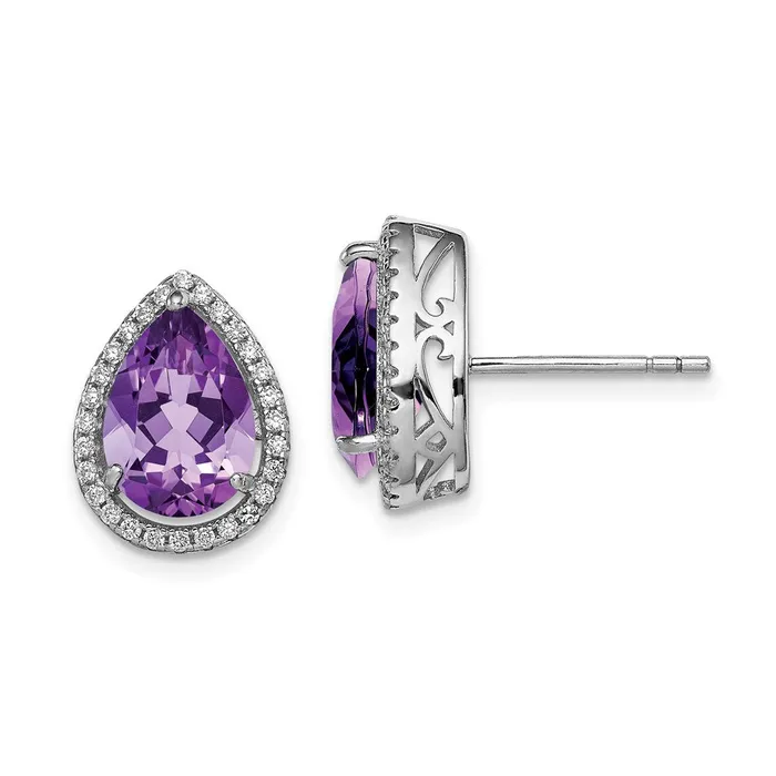 Goldia Sterling Silver Rhodium Polished Amethyst u0026 CZ Post Earrings Earrings