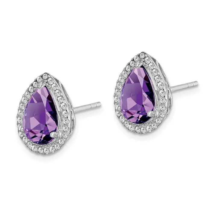 Goldia Sterling Silver Rhodium Polished Amethyst u0026 CZ Post Earrings Earrings