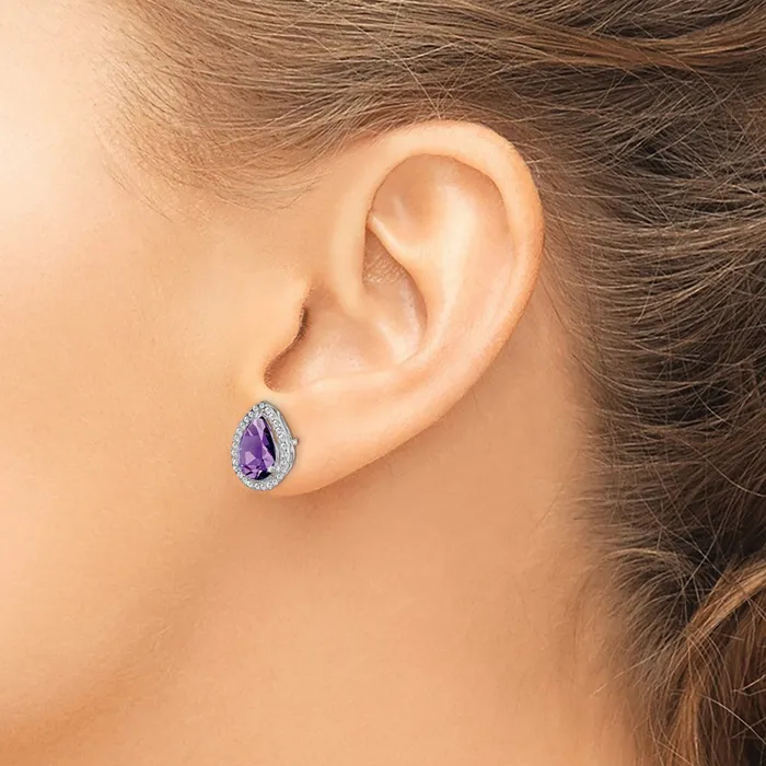 Goldia Sterling Silver Rhodium Polished Amethyst u0026 CZ Post Earrings Earrings