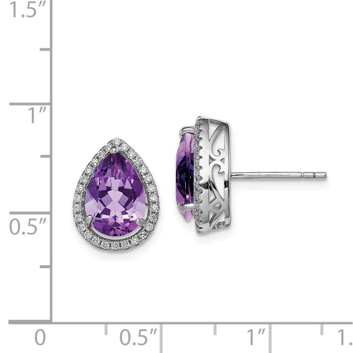 Goldia Sterling Silver Rhodium Polished Amethyst u0026 CZ Post Earrings Earrings