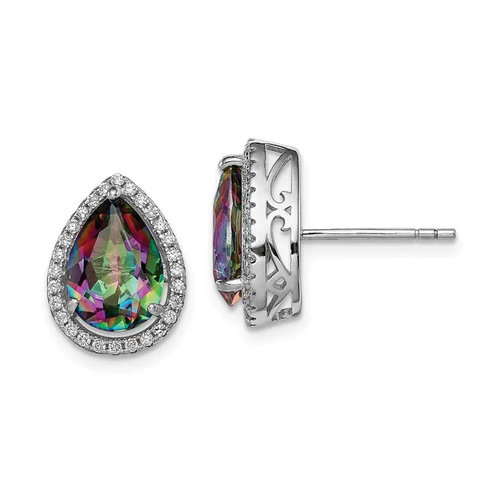 Goldia Sterling Silver Rhodium Polished Mystic Topaz u0026 CZ Post Earrings Earrings