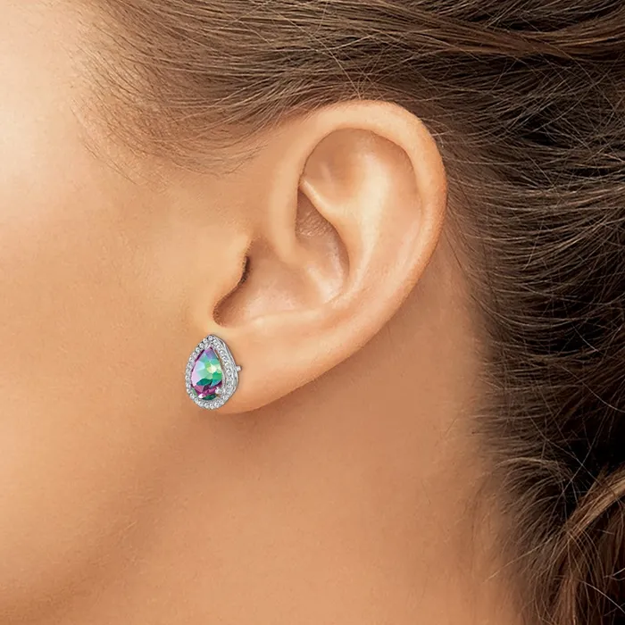 Goldia Sterling Silver Rhodium Polished Mystic Topaz u0026 CZ Post Earrings Earrings