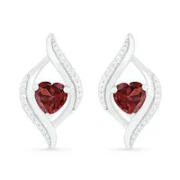 HeartShaped Garnet and 005 CT TW Diamond Open Flame Stud Earrings in Sterling Silver Goldia Earrings