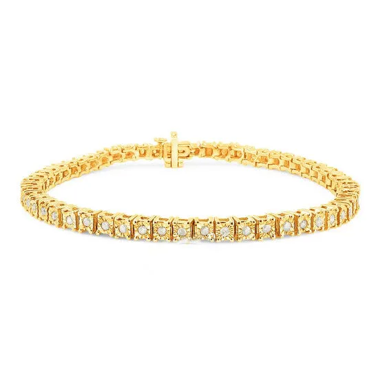 JMS always Bracelets Original Haus of Brilliance 10K Yellow Gold over 925 Sterling Silver 10 Cttw Diamond Square Frame MiracleSet Tennis Bracelet IJ Color I3 Clarity 8