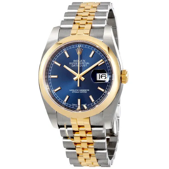 JMS always Bracelets Original Rolex Datejust 36 Blue Dial Stainless Steel and 18K Yellow Gold Jubilee Bracelet Automatic Mens Watch 116203BLSJ
