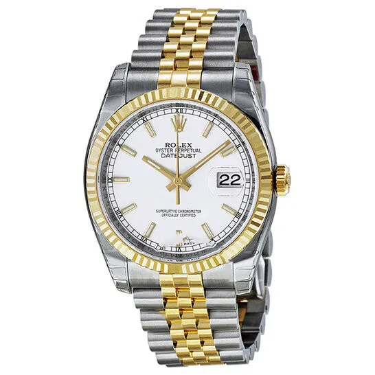 JMS always Bracelets Original Rolex Oyster Perpetual Datejust 36 White Dial Stainless Steel and 18K Yellow Gold Jubilee Bracelet Automatic Mens Watch 116233WSJ