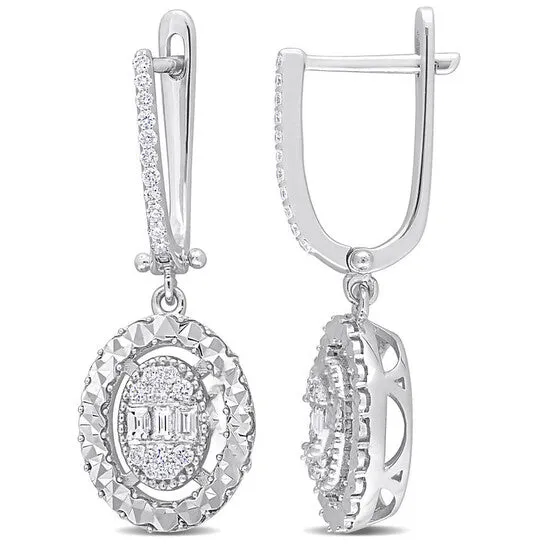 JMS always Earrings Original AMOUR 12CT TDW Parallel Baguette and Roundshaped Diamonds Halo Drop Huggie Earrings In 14K White Gold