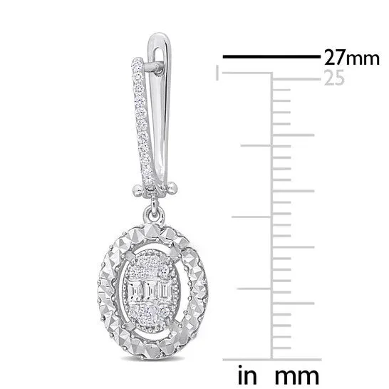 JMS always Earrings Original AMOUR 12CT TDW Parallel Baguette and Roundshaped Diamonds Halo Drop Huggie Earrings In 14K White Gold