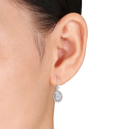 JMS always Earrings Original AMOUR 12CT TDW Parallel Baguette and Roundshaped Diamonds Halo Drop Huggie Earrings In 14K White Gold