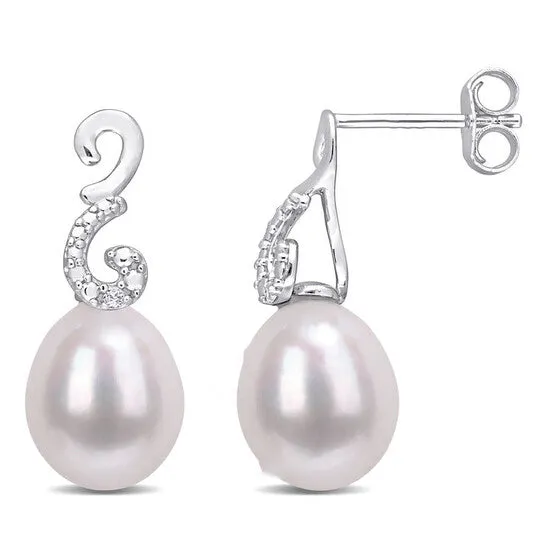 JMS always Earrings Original AMOUR 885mm Freshwater Cultured Pearl and Diamond Accent Peacock Drop Earrings In Sterling Silver