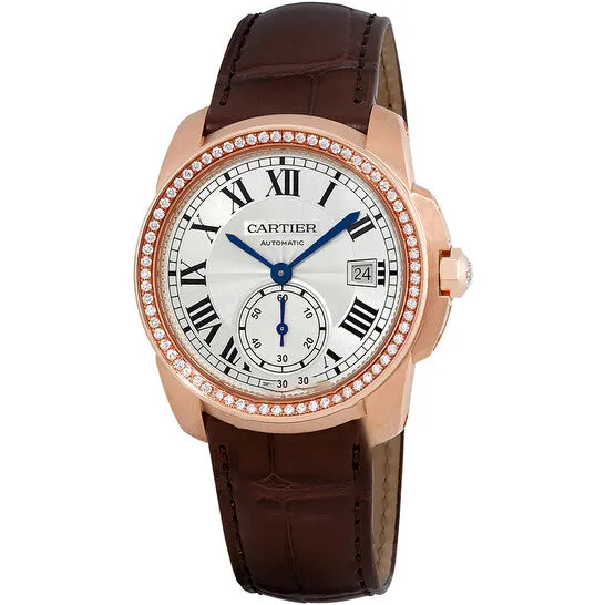 JMS always Earrings Original Cartier Caliber Silver Dial 18k Rose Gold Mens Watch WF100013