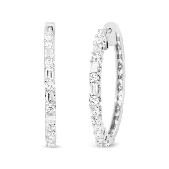 JMS always Earrings Original Haus of Brilliance 14K White Gold 1 34 Cttw Round and Baguette Diamond Hoop Earrings HI Color SI2I1 Clarity
