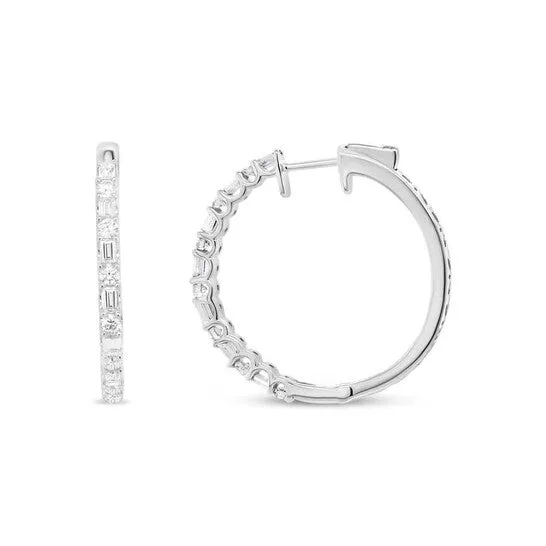 JMS always Earrings Original Haus of Brilliance 14K White Gold 1 34 Cttw Round and Baguette Diamond Hoop Earrings HI Color SI2I1 Clarity