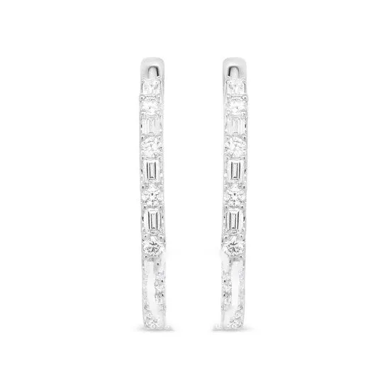 JMS always Earrings Original Haus of Brilliance 14K White Gold 1 34 Cttw Round and Baguette Diamond Hoop Earrings HI Color SI2I1 Clarity