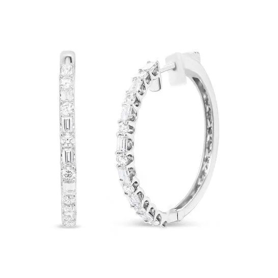 JMS always Earrings Original Haus of Brilliance 14K White Gold 1 34 Cttw Round and Baguette Diamond Hoop Earrings HI Color SI2I1 Clarity