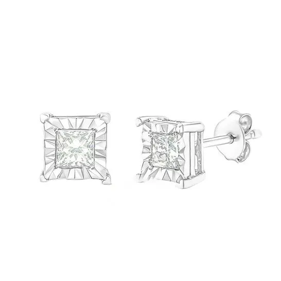 JMS always Earrings Original Haus of Brilliance 925 Sterling Silver 12 Cttw Miracle Set Princesscut Diamond Solitaire Stud Earrings HI Color I2I3 Clarity