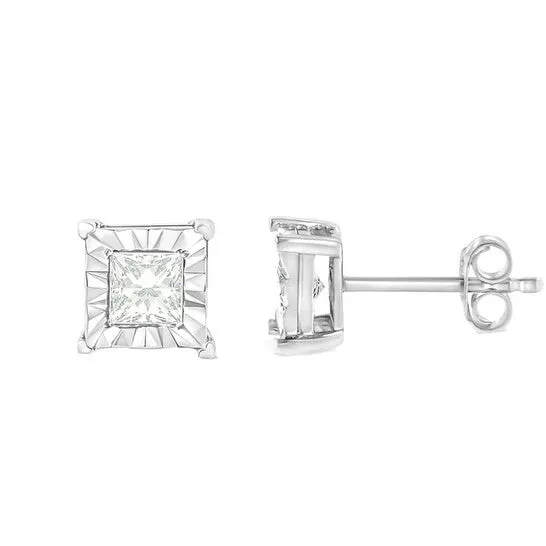 JMS always Earrings Original Haus of Brilliance 925 Sterling Silver 12 Cttw Miracle Set Princesscut Diamond Solitaire Stud Earrings HI Color I2I3 Clarity