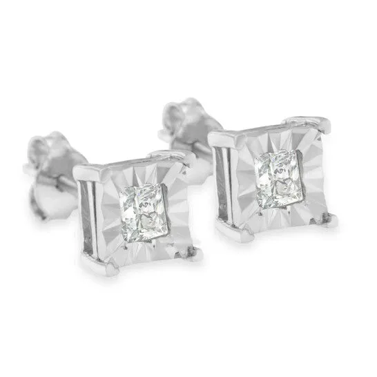 JMS always Earrings Original Haus of Brilliance 925 Sterling Silver 12 Cttw Miracle Set Princesscut Diamond Solitaire Stud Earrings HI Color I2I3 Clarity
