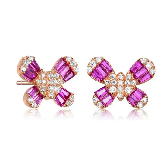 JMS always Earrings Original Megan Walford Rose Over Sterling Silver Cubic Zirconia Butterfly Stud Earrings