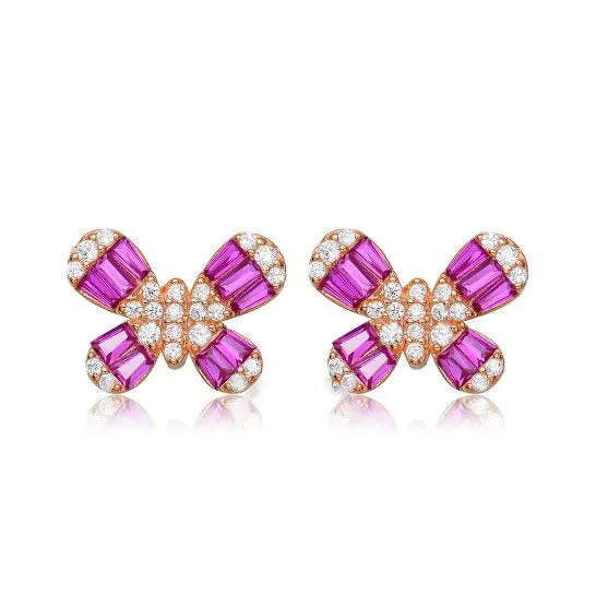 JMS always Earrings Original Megan Walford Rose Over Sterling Silver Cubic Zirconia Butterfly Stud Earrings