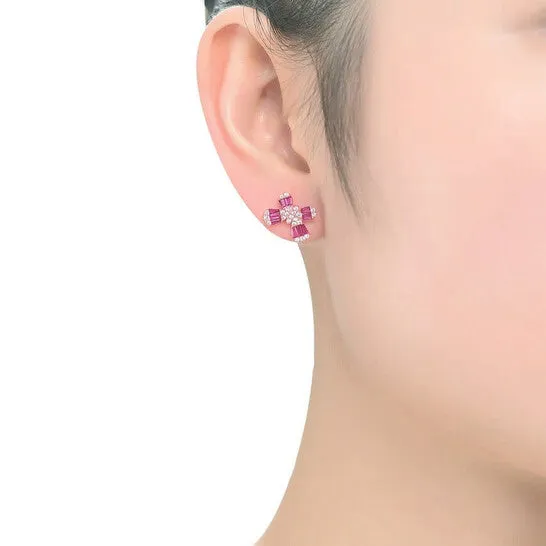 JMS always Earrings Original Megan Walford Rose Over Sterling Silver Cubic Zirconia Butterfly Stud Earrings