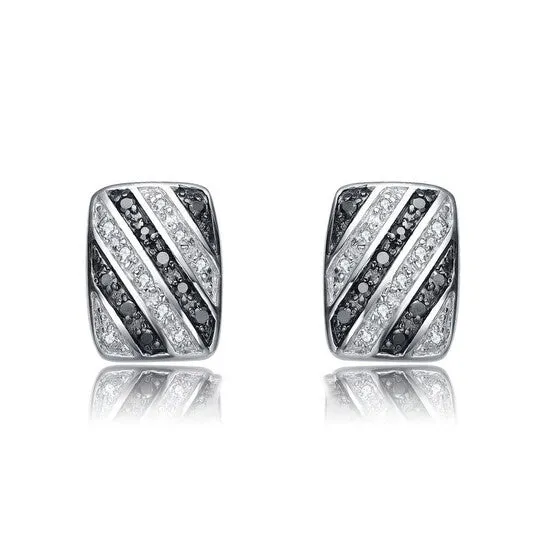 JMS always Earrings Original Megan Walford Sterling Silver Clear and Black Round Cubic Zirconia Stripe Rectangular Earrings