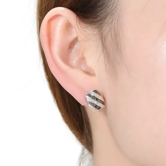 JMS always Earrings Original Megan Walford Sterling Silver Clear and Black Round Cubic Zirconia Stripe Rectangular Earrings