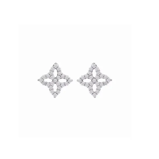 JMS always Earrings Original Roberto Coin 18K White Gold Small Princess Flower Diamond Stud Earrings Designer Sku 8882348AWERX