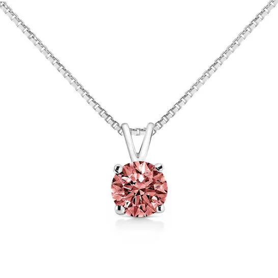 JMS always Necklaces Original 10K White Gold 12 Cttw Round Brilliant Cut Lab Grown Pink Diamond 4Prong Solitaire Pendant Necklace Pink Color VVS2VS1 Clarity 18