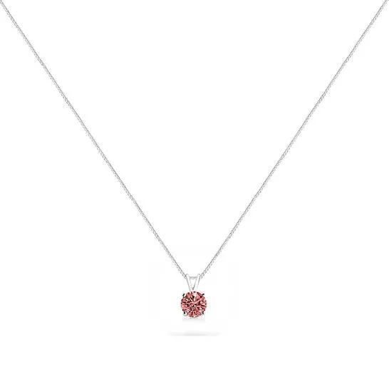 JMS always Necklaces Original 10K White Gold 12 Cttw Round Brilliant Cut Lab Grown Pink Diamond 4Prong Solitaire Pendant Necklace Pink Color VVS2VS1 Clarity 18