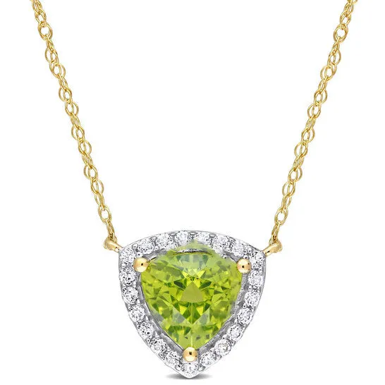 JMS always Necklaces Original Amour 1 12 CT TGW Trillion Peridot and White Topaz Halo Necklace in 10k Yellow Gold