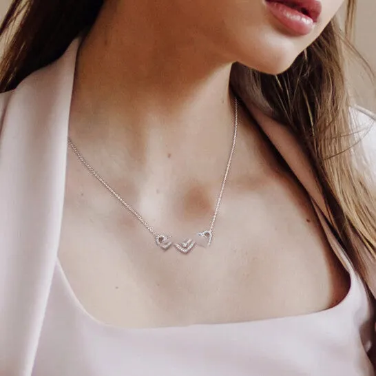 JMS always Necklaces Original AMOUR 12 CT TGW White Topaz and 15 CT TDW Diamond Triple Heart Necklace In Sterling Silver