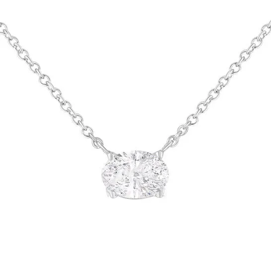 JMS always Necklaces Original IGI Certified 14k White Gold 12 cttw Lab Grown Oval Shape Solitaire Diamond East West 18 Pendant Necklace EF Color VS1VS2 Clarity