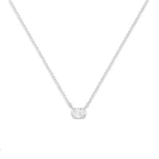 JMS always Necklaces Original IGI Certified 14k White Gold 12 cttw Lab Grown Oval Shape Solitaire Diamond East West 18 Pendant Necklace EF Color VS1VS2 Clarity