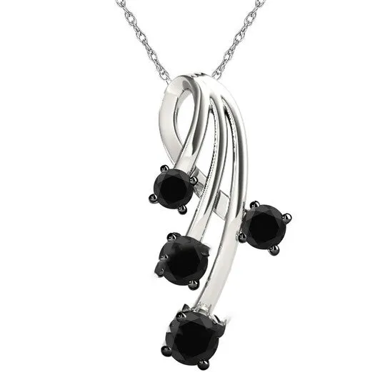 JMS always Necklaces Original Maulijewels Ladies 10k White Gold 075 CT Round Cut Black Diamond Box Pendant Necklace With 18 10k White Gold Plated Sterling Silver Box Chain