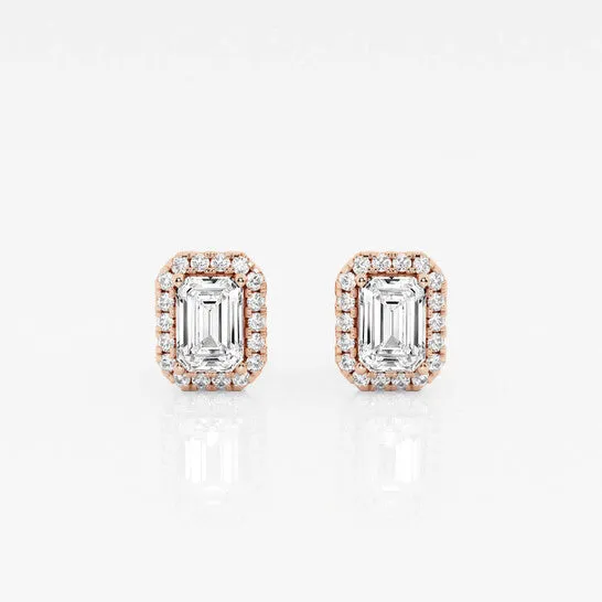 JMS always Original Brilliant Diamond 14KT Rose Gold 1 110 cttw EmeraldCut Lab Grown Diamond Halo Stud Earrings for Women GVSSI GSI Earrings