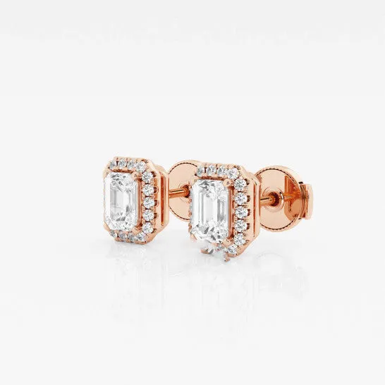 JMS always Original Brilliant Diamond 14KT Rose Gold 1 110 cttw EmeraldCut Lab Grown Diamond Halo Stud Earrings for Women GVSSI GSI Earrings
