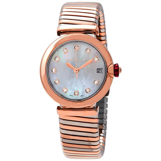 JMS always Original Bvlgari LVCEA Tubogas Mother of Pearl Diamond Dial Ladies Watch 102954 Watches