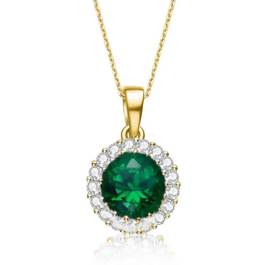 JMS always Original Megan Walford Cubic Zirconia Sterling Silver Emerald Round Pendant Necklaces