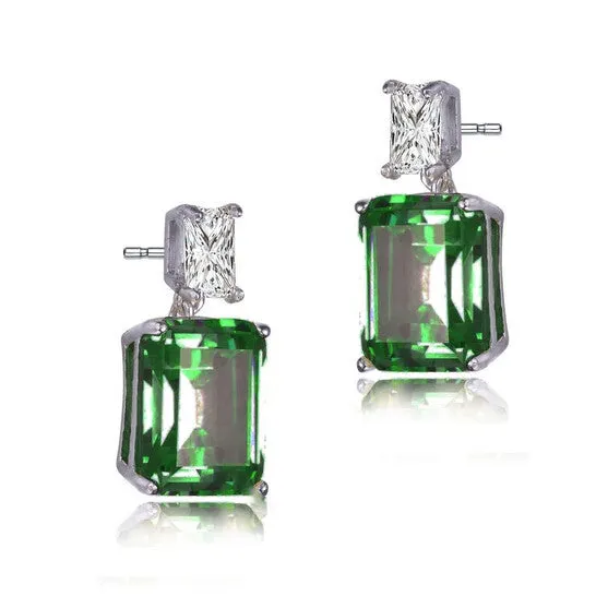 JMS always Original Megan Walford Sterling Silver Clear and Green Cubic Zirconia Drop Earrings Earrings