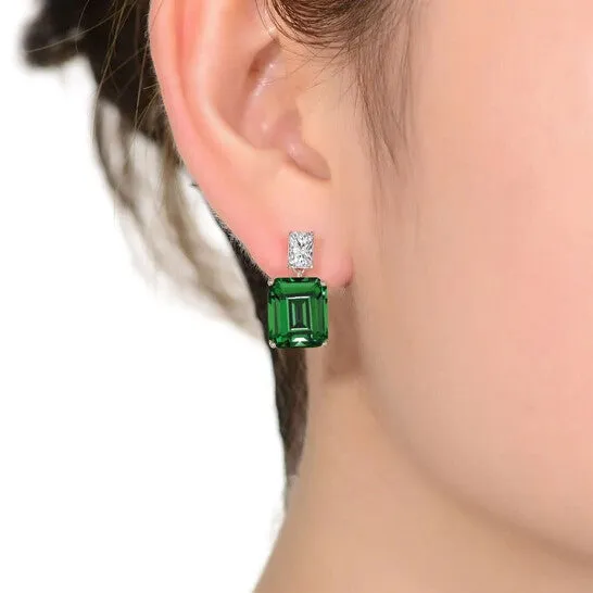 JMS always Original Megan Walford Sterling Silver Clear and Green Cubic Zirconia Drop Earrings Earrings
