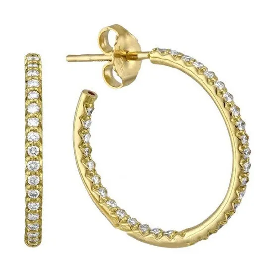 JMS always Original Roberto Coin Small Yellow Gold Inside Outside Diamond Hoop Earrings 066 cttw 000604AYERX0 Earrings