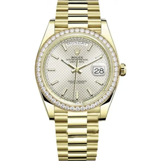 JMS always Original Rolex DayDate 40 Automatic Silver Dial Mens 18kt Yellow Gold President Watch 228348SSP Rings