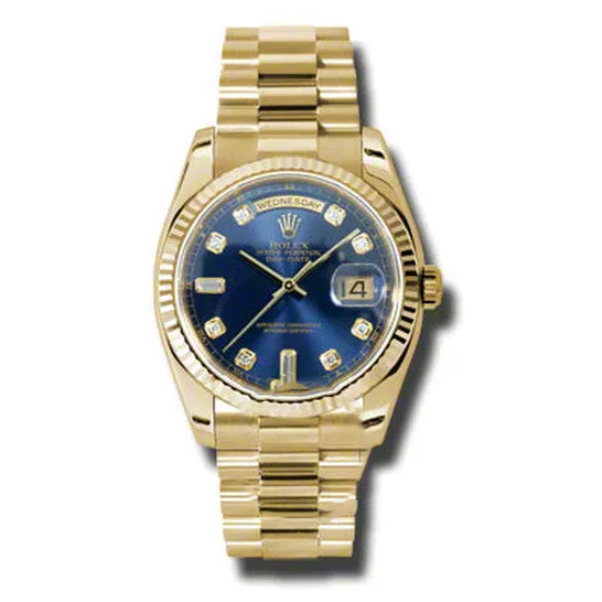 JMS always PreStyled Sets Original Rolex DayDate Blue Dial 18K Yellow Gold President Automatic Mens Watch 118238BLDP